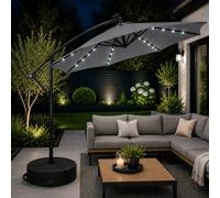 Samuel Alexander Solar Powered Grey Lit Parasol. Crank Handle & White LED & Base Bag Samuel Alexander Grey