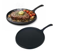 Samuel Groves 10 Inch 2 Pack Round Cast Iron Sizzle Platter Pan - Heavy Duty Heat Retaining Skillet for Steaks, Fajitas & Sizzling Dishes, Oven Safe Cast Iron Pan