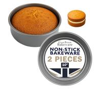 Samuel Groves 10 Inch Deep Sandwich Cake Tins, Non-Stick, UK Made, 2 Pack | 25.5 cm internal diameter, 27 cm external diameter and 5 cm depth; double coated non-stick carbon steel with a fixed base.