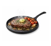 Samuel Groves 10 Inch Round Cast Iron Sizzle Platter Pan - Heavy Duty Heat Retaining Skillet for Steaks, Fajitas & Sizzling Dishes, Oven Safe Cast Iron Pan for Restaurant & Home Table Service, 2.26kg