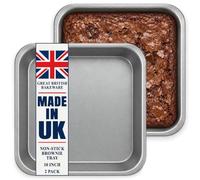 Samuel Groves 10 Inch Square Cake Tins, Non-Stick, UK Made, 2 Pack | Double-coated carbon steel; 26 x 25cm internal, 27 x 28cm external and 4cm high per tin. For sponges and brownies.