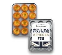 Samuel Groves 12 Hole Yorkshire Pudding Tray, Non-Stick, Made in UK, 2 Pack | 12 cup carbon steel baking tin for Yorkshire puddings, muffins, cupcakes, buns and mince pies; durable non-stick finish.