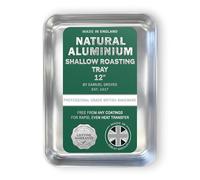 Samuel Groves 12" Professional Aluminium Shallow Roaster - Made in England - 32 x 22 x 4cm - Non-Toxic, Natural Uncoated Aluminium Roasting Tin - Bakewell Pan (Shallow Roasting Tray, 12")