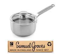 Samuel Groves 16cm Stainless Steel Saucepan with Glass Lid, 3-Ply, UK Made | 16cm 1.5L Saucepan with Glass Lid, 3.2mm Tri-Ply Stainless Steel, Induction, Gas, Electric & Ceramic Hobs, Made in England UK