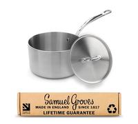 Samuel Groves 16cm Stainless Steel Saucepan with Lid, Tri-Ply Induction Sauce Pan, Oven Safe Professional Cookware, Uncoated Metal Pan for Gas, Electric & Ceramic Hobs, Made in England Since1817