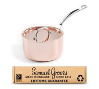 Samuel Groves 18cm Copper & Stainless Steel Saucepan with Lid, Tri-Ply Induction Sauce Pan, Oven Safe Professional Cookware, Uncoated Metal Pan for Gas, Electric & Ceramic Hobs, Made in England