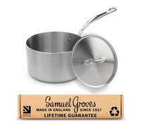 Samuel Groves 18cm Stainless Steel Saucepan with Lid, Tri-Ply Induction Sauce Pan, Oven Safe Professional Cookware, Uncoated Metal Pan for Gas, Electric & Ceramic Hobs, Made in England Since 1817