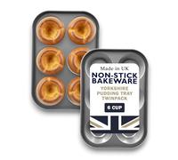 Samuel Groves 2 Pack 6 Hole Bun Yorkshire Pudding Tray, Cupcake, Muffin, Mince Pie, Double Coil Coated Non Stick, UK Made - Perfect for Air Fryer, PFOA & BPA Free