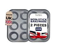 Samuel Groves 2 Pack Bun Yorkshire Pudding, Cupcake, Muffin, Mince Pie Tray, Double Coil Coated Non Stick, UK Made - Perfect for Air Fryer, PFOA & BPA Free (6 Hole)