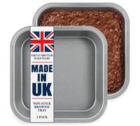 Samuel Groves 20cm Square Cake Tins, Non-Stick Brownie Tin Set of 2 | 8 inch twin pack, made in England. Carbon steel pans with double-coated non-stick finish for sponge cakes and flapjacks.