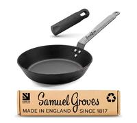 Samuel Groves 25cm Professional Seasoned Carbon Steel Frying Pan + Silicone Grip - 3mm Heavy Duty, Induction Compatible, Oven Safe, Chef Skillet for Restaurant Use - UK Made, Oldest UK Cookware Brand