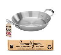 Samuel Groves 26cm Stainless Steel 3-Ply Paella Pan - Rapid Heat Distribution, Durable Design, Riveted Handles, Induction Compatible, UK Made