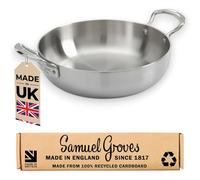 Samuel Groves 28cm Stainless Steel Tri-Ply Chef’s Pan - Long Handle - Fully Clad Professional Cookware, Induction & Oven Safe, Durable Stainless Steel - UK Made, Britain’s Oldest (Side Handles, 28cm)