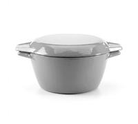 Samuel Groves 2L Enamelled Cast Iron Casserole Dish with Lid - Grey Enamel Dutch Oven Pot - 2-in-1 Sizzle Platter - Induction & Oven Safe Round Stew Pot - Small Family Cooking, Stews & Casseroles
