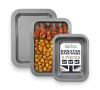 Samuel Groves 3 Piece Non Stick Baking Tray & Roasting Pan Set - UK Made Oven Trays - Double Coated Bakeware for Cooking, Pastry, Cakes & Roasts Great British Bakwware