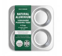 Samuel Groves 4 Cup Yorkshire Pudding Tray, 2 mm Natural Aluminium, UK Made | 4-hole baking tin by Samuel Groves for Giant Yorkshire puddings and tartlets; 2 mm thick aluminium natural finish.