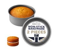 Samuel Groves 7 Inch Deep Round Cake Tins, Non-Stick, UK Made, 2 Pack | 17 cm internal diameter, 18 cm external diameter and 7 cm depth; double coated non-stick carbon steel with a fixed base.
