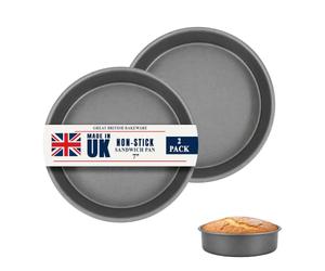 Samuel Groves 7in Non-Stick Sandwich Tins, Straight Sided, 2 Pack, UK Made | Two fixed-base carbon steel tins: 17 cm internal diameter, 18 cm external diameter and 4 cm depth per tin.
