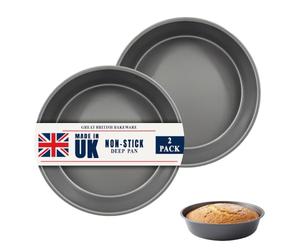 Samuel Groves 8 Inch Deep Sandwich Cake Tins, Non-Stick, Pack of 2 | 20 cm internal diameter, 21 cm external diameter and 4.5 cm height; carbon steel with a fixed base for layered sponge cakes.