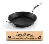 Samuel Groves Britannia Recycled 28cm Cast Iron Skillet with Side Handles, British Made Frying Pan, Pre-Seasoned, Induction & Oven Safe, Sustainable Cookware (Long Handle, 24cm)