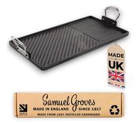 Samuel Groves Cast Iron Double Burner Griddle - UK Made - 45 x 25cm - Britannia Pre-Seasoned Recycled Cast Iron Frying Pan Skillet Cast Iron Grill Plate, Induction, BBQ & Oven, Made in England