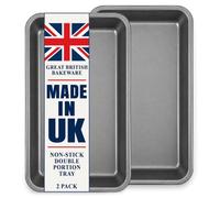 Samuel Groves Double Portion Pan, Non-Stick Roasting Tray, 2 Pack, UK Made | Made in England; two carbon steel baking trays, each 34.2 x 20.2 x 3cm, for roasting vegetables, meat and small batch meals.