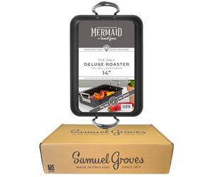 Samuel Groves Mermaid 14" Hard Anodised Deluxe Roasting Dish with Classic Handles - Premium Aluminium Bakeware, PTFE & PFOA Free, Safe to 240°C, Made in England by The Oldest UK Cookware Company (14")
