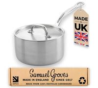 Samuel Groves Professional Grade Tri-Ply Stainless Steel Saucepan with Lid - Crafted in England for Exceptional Cooking Performance (20cm)