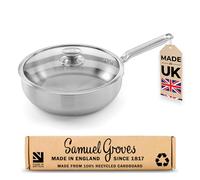 Samuel Groves Stainless Steel 26cm Saute Pan with Lid, PFAS-Free Frying Pan Cookware, Induction Compatible, Oven & Dishwasher Safe, UK Made, Tri-Ply Design for Even Heat Distribution