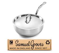 Samuel Groves Stainless Steel Tri-Ply Chef’s Pan with Curved Lid, Fully Clad Sauté Pan, UK Made Induction & Oven Safe Braising Pan. PFAS-Free Uncoated Cookware (Sauté Pan + Curved Lid, 20cm)