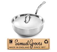 Samuel Groves Stainless Steel Tri-Ply Chef’s Pan with Curved Lid, Fully Clad Sauté Pan, UK Made Induction & Oven Safe Braising Pan. PFAS-Free Uncoated Cookware (Sauté Pan + Curved Lid, 24cm)