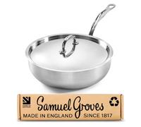 Samuel Groves Stainless Steel Tri-Ply Chef’s Pan with Curved Lid, Fully Clad Sauté Pan, UK Made Induction & Oven Safe Braising Pan. PFAS-Free Uncoated Cookware (Sauté Pan + Curved Lid, 26cm)
