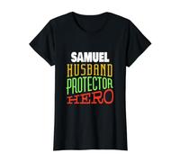 Samuel Husband Protector Hero Samuel Name Saying Value Graphic T-Shirt, Women, Black, L