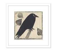 Samuel Jessurun De Mesquita Picture Of A Crow 8X8 Inch Square Wooden Framed Wall Art Print Picture with Mount Artery8 White One Size