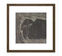 Samuel Jessurun De Mesquita Reclining Bison 8X8 Inch Square Wooden Framed Wall Art Print Picture with Mount Artery8 Brown One Size