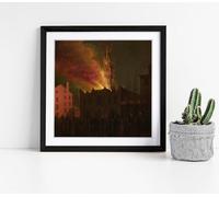 Samuel Jones - Conflagration of the Masonic Hall Stunning Framed Wall Art Picture Print Square - 25cm wide x 25cm high - Black Frame