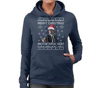 Samuel L Jackson Merry Christmas Motherfucker Pulp Fiction Women's Hooded Sweatshirt Navy Blue