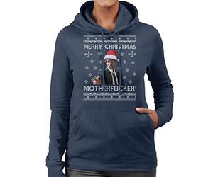 Samuel L Jackson Merry Christmas Motherfucker Pulp Fiction Women's Hooded Sweatshirt Navy Blue