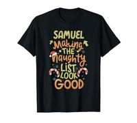 Samuel Naughty List Funny Christmas Samuel Name Personalized Value Graphic T-Shirt, Men, Black, L