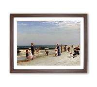 Samuel S. Carr Families on the Beach Classic Painting Framed Wall Art Print, Ready to Hang Picture for Living Room Bedroom Home Office Décor, Walnut A2 (64 x 46 cm)