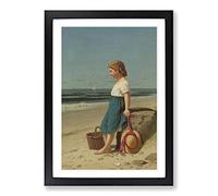 Samuel S. Carr Young Girl on The Beach Framed Print | A2 Black Framed Wall Art | Ready to Hang | Modern Beach Picture | Living Room Bedroom Lounge Office