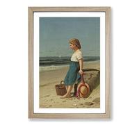 Samuel S. Carr Young Girl on The Beach Framed Print | A2 Oak Framed Wall Art | Ready to Hang | Modern Beach Picture | Living Room Bedroom Lounge Office