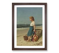 Samuel S. Carr Young Girl on The Beach Framed Print | A2 Walnut Framed Wall Art | Ready to Hang | Modern Beach Picture | Living Room Bedroom Lounge Office