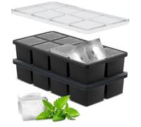Samuelworld Large Ice Cube Tray: 2024 Upgraded Silicone Square Ice Cube Mold for Whiskey, New Upgraded 2 Inch Large Cubed Ice Trays for Cocktail, Big Cube Ice Maker Mold (2 Pack, Black)