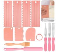 Samulee 12Pcs Cake Scraper Set & Icing Smoother Metal Silicone Pink