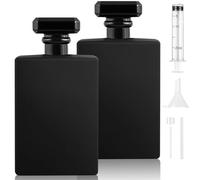 Samulee 2Pcs Glass Perfume Atomiser 100ml, Black Perfume Glass Bottle, Small Square Empty Perfume Refill Bottles with Gold and Silver Nozzles for Women