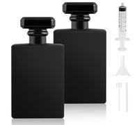 Samulee 2Pcs Glass Perfume Atomiser 50ml, Black Perfume Glass Bottle, Small Square Empty Perfume Refill Bottles with Gold and Silver Nozzles for Wome