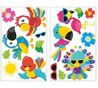 Samunshi® 16 Piece Exotic Birds Wall Sticker Set for Children's Bedroom Baby Room Parrot Tucan, multicoloured, 2x 21x34cm