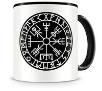 Samunshi® Vegvisir with Runes B Coffee Cup Tea Cup Vikings Germanic Black 300 ml