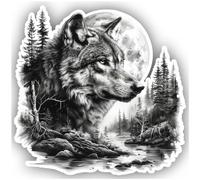 Samunshi® Wolf in Forest Scene Sticker Full Moon Car Decal Sticker for Moped Bicycle Scooter or Car Sticker Bicycle MTB Mountain Bike Road Bike Watercolour Illustration Sticker 15 x 15 cm
